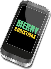 Image showing Smart phone with Merry Christmas greetings on the screen, Vector holiday card