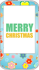 Image showing Smart phone with Merry Christmas greetings on the screen, Vector holiday card
