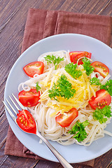 Image showing pasta with cheese and tomato