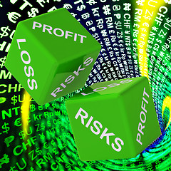 Image showing Profit, Loss, Risks Dice Background Shows Risky Investments 