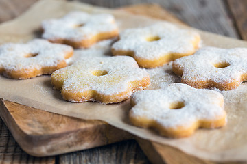 Image showing Cookies sprinkled with powdered sugar close-up.