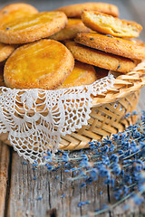 Image showing Lavender cookies in a wicker basket.