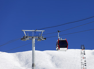 Image showing Gondola and chair-lifts at ski resort in nice day