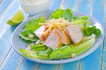 Image showing fresh salad with chicken and cheese