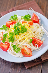 Image showing pasta with cheese and tomato