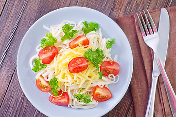 Image showing pasta with cheese and tomato