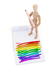 Image showing Wooden mannequin made a drawing - Rainbow flag