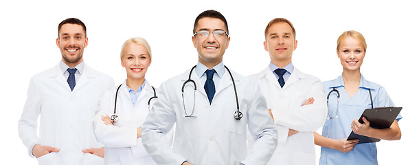 Image showing group of doctors with clipboard and stethoscopes