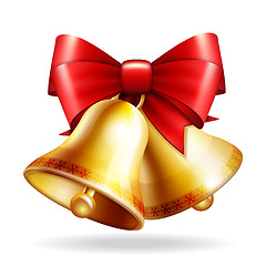 Image showing golden bells with a red bow