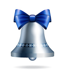 Image showing Silver jingle bell with blue bow 