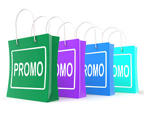 Image showing Promo Shopping Bags Shows Discount Reduction Or Save