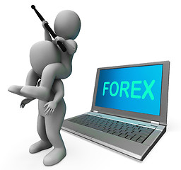 Image showing Forex Characters Laptop Shows Worldwide Fx Or Foreign Currency T