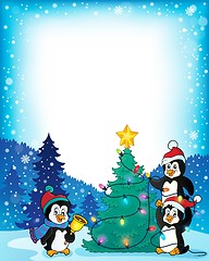 Image showing Frame with penguins and Christmas tree