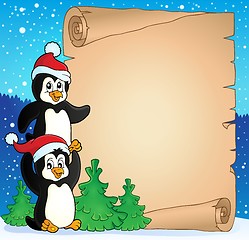 Image showing Parchment with Christmas penguins