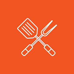 Image showing Kitchen spatula and big fork line icon.