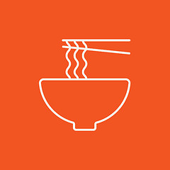 Image showing Bowl of noodles with pair chopsticks line icon.