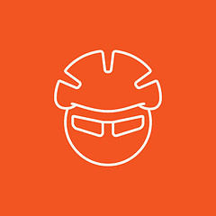 Image showing Man in bicycle helmet and glasses line icon.