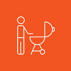 Image showing Man at barbecue grill line icon.