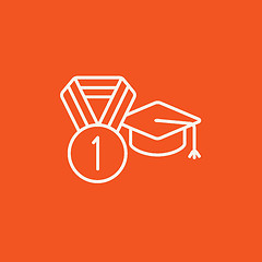Image showing Graduation cap with medal line icon.
