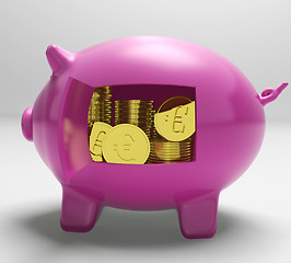 Image showing Euros In Piggy Shows Wealth And Success