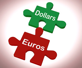 Image showing Dollars Euros Puzzle Means International Money Exchange