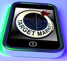 Image showing Target Market On Smartphone Shows Targeted Customers