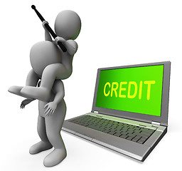 Image showing Credit Laptop Characters Show Borrowers Or Loans For Buying
