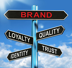 Image showing Brand Signpost Shows Loyalty Identity Quality And Trust