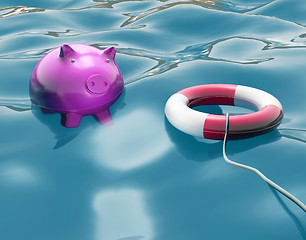 Image showing Piggy With Lifebuoy Shows Life Savings Protected