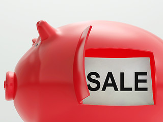 Image showing Sale Piggy Bank Shows Reduced Price And Bargains