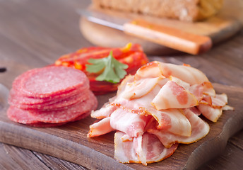 Image showing bread, salami and bacon