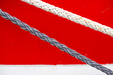 Image showing ship hull with mooring line