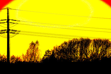 Image showing sunset with afterglow and power mast