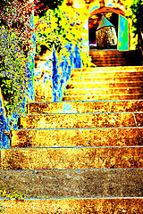 Image showing mystic stairs with view to an odd old tower