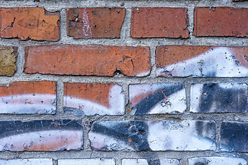 Image showing  old brick wall with graffitti