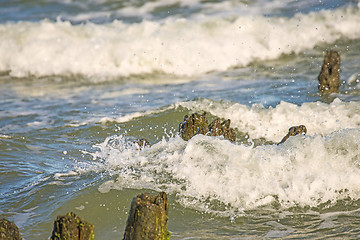 Image showing Baltic Sea with groyens and surf