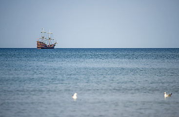 Image showing Corsair ship cruising with tourist in the Baltic Sea