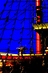 Image showing old sail boat with yard and dragon head