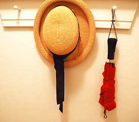 Image showing Womens hat and umbrella.