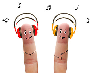 Image showing Happy fingers in headphones