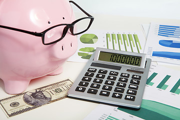 Image showing Pig bank and calculator