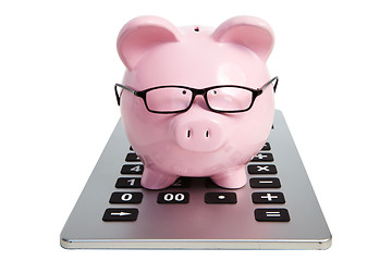 Image showing Pig bank and calculator