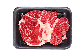 Image showing Raw beef meat in plastic tray