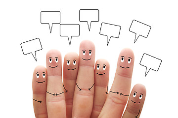 Image showing Happy finger smileys with speech bubbles on white background