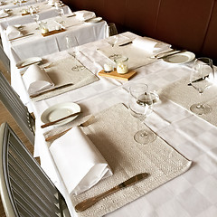 Image showing Elegant table setting in a restaurant