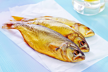 Image showing smoked fish with beer