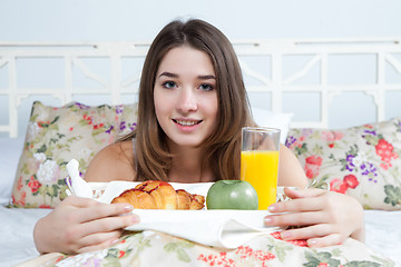 Image showing The morning and breakfast of young beautiful girl