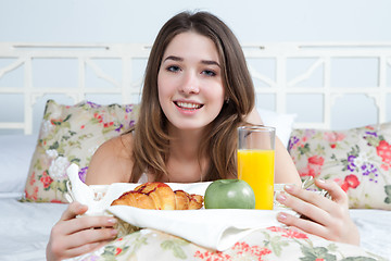 Image showing The morning and breakfast of young beautiful girl