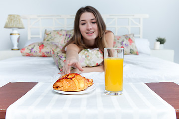 Image showing The morning and breakfast of young beautiful girl