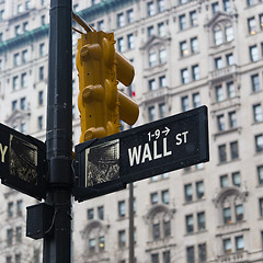 Image showing Wall st. street sign, New York, USA.